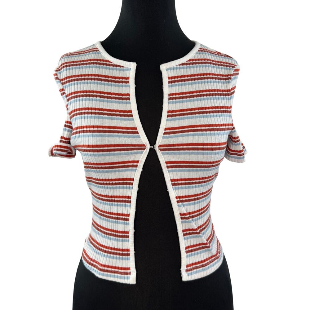 Urban Outfitters Cardigan Sweater Striped Rib Knit Short Sleeve S Small NEW